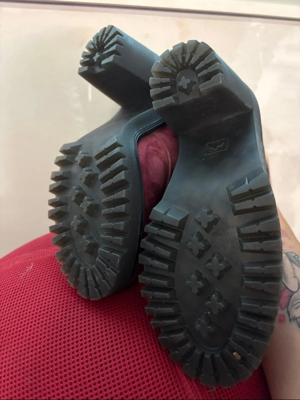 Dr. Martens Women's Burgundy Suede Lace-Up Chunky Heel Boot - Picture 3 of 5